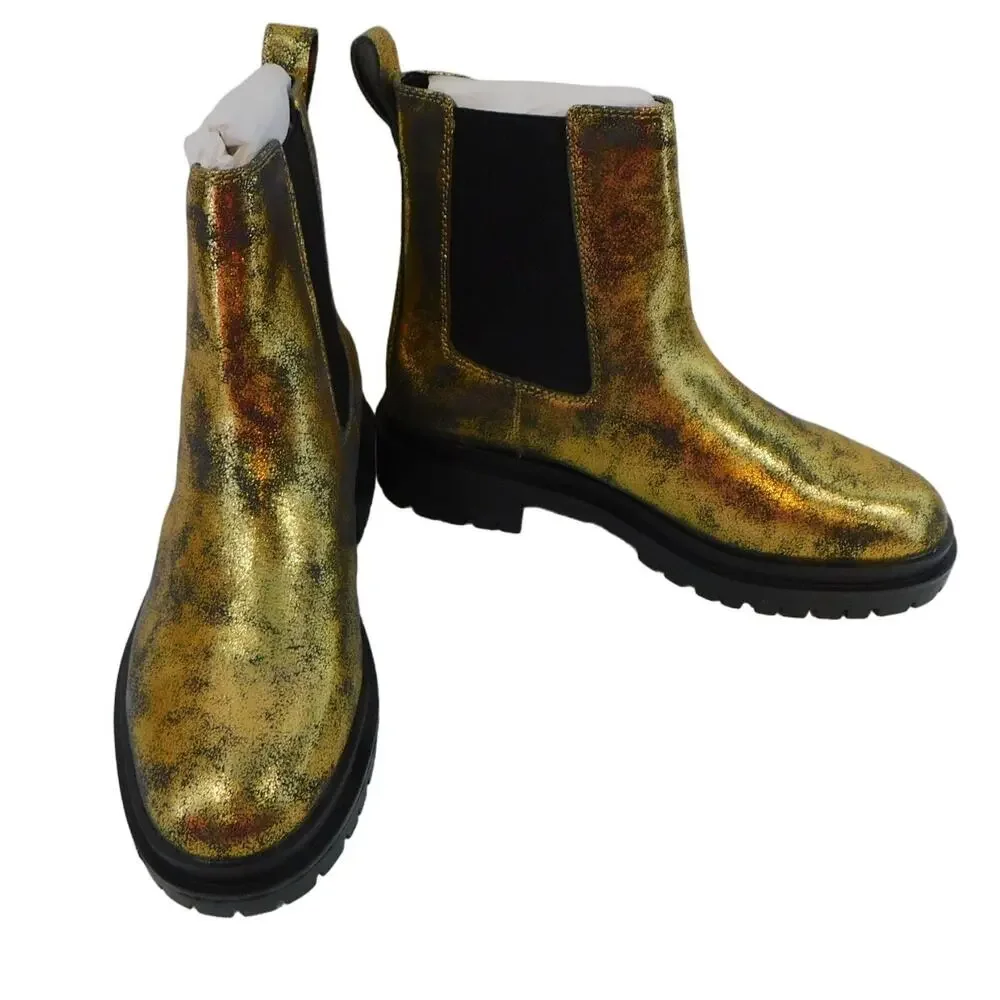 Ralph Lauren Womens Corinne Leather Distressed Metallic Booties Size 7.5 - Picture 4 of 11